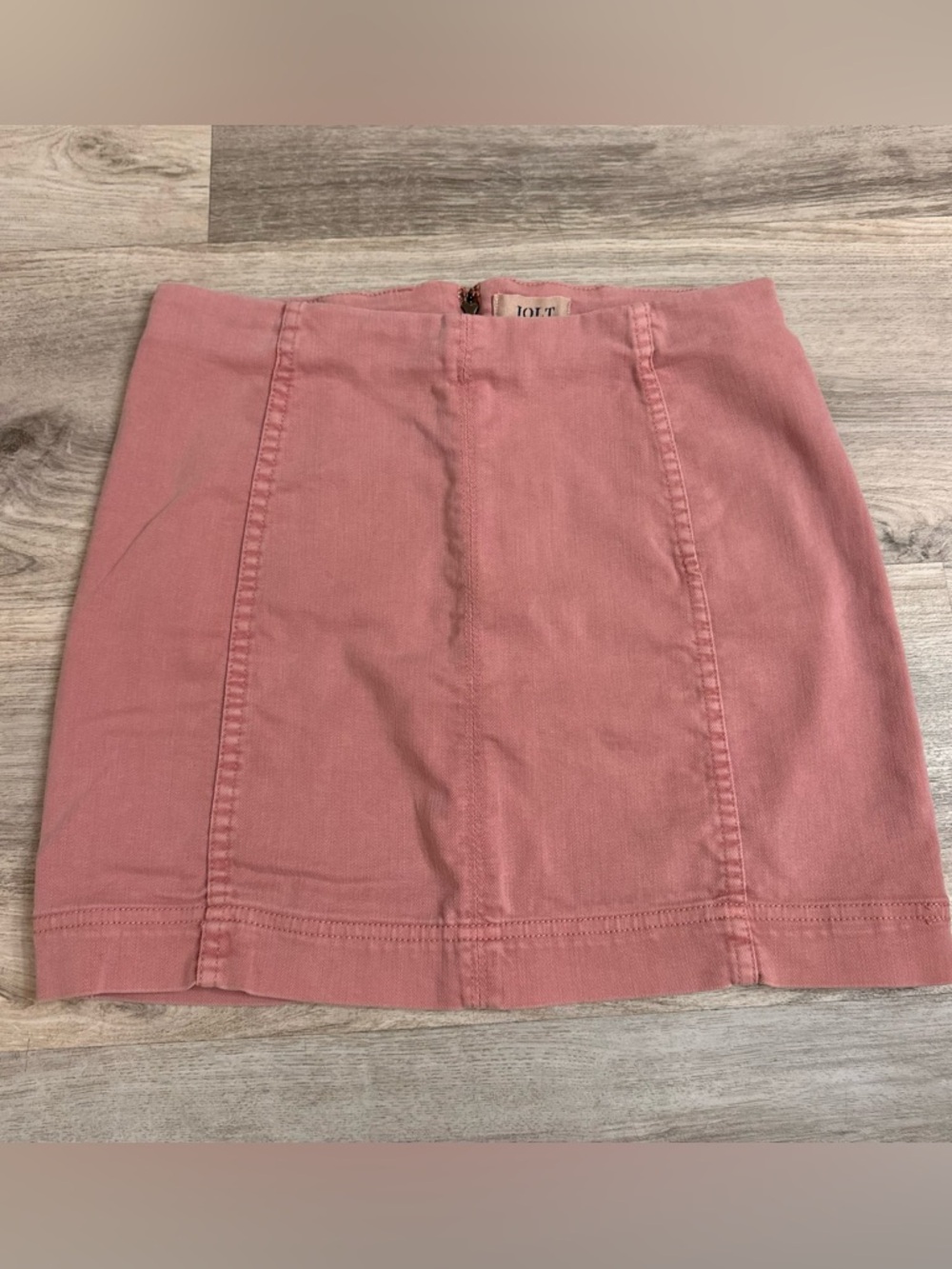 Jolt Pink Denim Mini Skirt High Rise Zip Back Casual Size 7/28/M - Picture 2 of 6